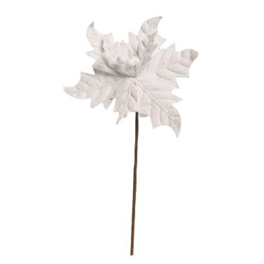 Imagem de Flor Bico de Papagaio Pick Natal Textura Veludo Branco 22cm - Magizi