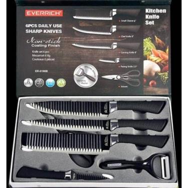 Imagem de Conjunto de facas de cozinha, 6 peças, revestimento antibacteriano, aç