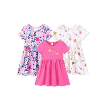 Imagem de Vestido PATPAT Toddler Girl Floral Skater, pacote com 3 unidades, 4-5T