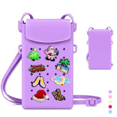 Imagem de Rolling Art Bolsa tiracolo de silicone para celular feminina com fecho magnético, alça ajustável para iPhone, linda bolsa tiracolo para celular, pingentes faça você mesmo para viagens, praia, compras