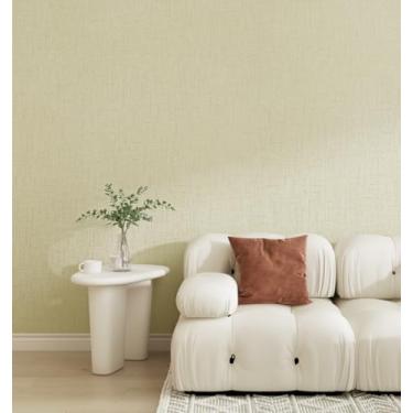 Imagem de ESSMOKO Papel de parede de linho texturizado não tecido impermeável e resistente a manchas papel de parede autoadesivo para sala de estar e quarto bege 53 * 950 cm