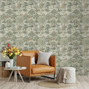 Imagem de ESSMOKO Papel de parede autoadesivo impermeável PVC adesivo decorativo para casa parede e móveis renovação veado e floresta 45 * 300 cm