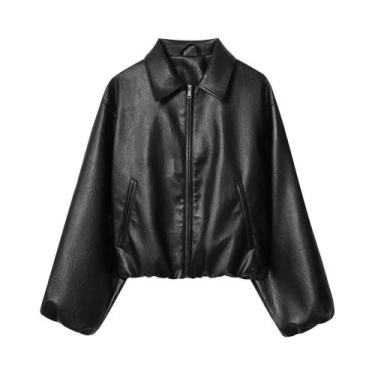 Imagem de Jaqueta Bomber Feminina De material sintético Com Manga Longa, Estilo 