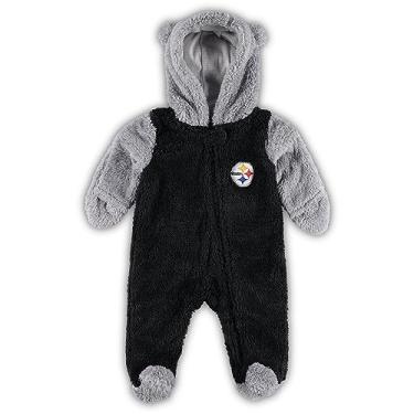 Imagem de Outerstuff Macacão de dormir de lã para recém-nascidos e bebês preto/cinza Pittsburgh Steelers Game Nap Teddy com zíper