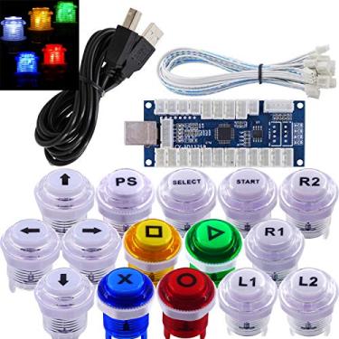 Imagem de SJ@JX Kit DIY Arcade Game Stick Botões LED Cherry MX Microswitch Lâmpada Controladora USB Codificador Gamepad Cabo para Hit Box PC PS3 MAME Raspberry Pi