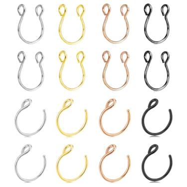 Imagem de VitaCool Piercing de nariz falso, piercing de nariz falso, piercing magnético de septo, aço inoxidável, zircônia cúbica, falso, nariz, orelha, lábios, joias não perfuradas, para mulheres e homens, Aço