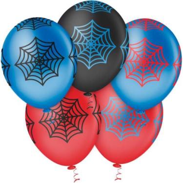 Imagem de Balão Decorado N010 Teia de ARANHA Sortidos - Pacote com 25 Unidades -