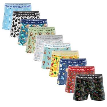 Imagem de Kit 10 Cuecas Boxer Box Infantil Microfibra - Giungla, Lisa e estampad