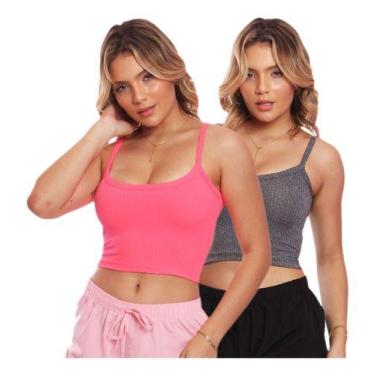 Imagem de Kit 2 Tops Canelado Alcinha Feminino Lisa Básica Casual - MC Digital, 