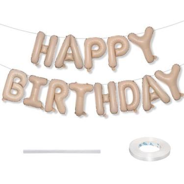 Imagem de Banner de Balão de Alumínio Lingqiang - Feliz Aniversário Bege (40cm)