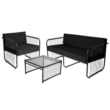 Imagem de Conjunto 1 Poltrona 1 Namoradeira e 1 Mesa de Centro Córdova em Aço Carbono e Fibra Sintética
