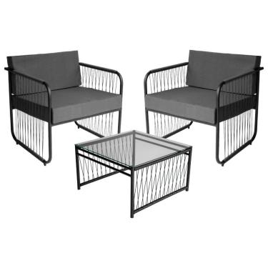 Imagem de Conjunto 2 Poltronas e 1 Mesa de Centro Córdova em Aço Carbono e Fibra Sintética Acesse Móveis