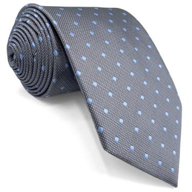 Imagem de S&W SHLAX&WING Gravata masculina cinza azul com pontos gravatas masculinas de seda fina de 6cm