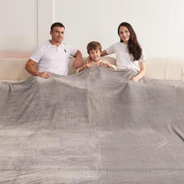 Imagem de Cobertor de lã King extragrande, 300 x 338 cm, cobertor de flanela jacquard 3D macio sem costura, 25 x 29 cm, extra grande para cama, sofá, viagem e acampamento, California King Throw, cinza claro