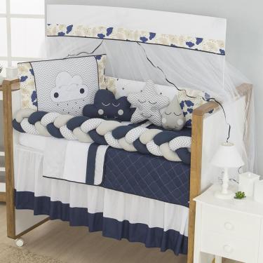 Imagem de Kit Berço 13 Peças Trança Nuvem Com Almofadas Azul Marinho
