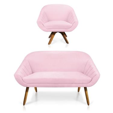 Imagem de Kit 01 Namoradeira 02 Lugares E 01 Poltrona Giovana Suede Rosa Bebê