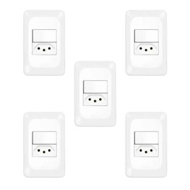 Imagem de Kit 5 Conjuntos Interruptor Simples + Tomada 20A Pial Pop
