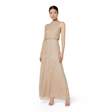 Imagem de Adrianna Papell Vestido feminino frente única com contas Art Déco, Champanhe/Ouro, 36