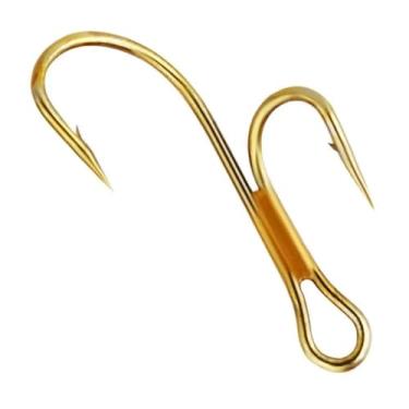 Imagem de OUFEIJIA Ganchos de peixe 20 peças de anzóis de pesca duplos dourados farpados Ryder Pike Dead Bait Salmão truta poleiro anelado Zander para Riverside