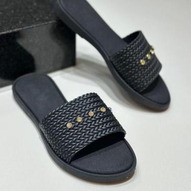 Imagem de Sandalia Feminina Strass Brilho Rasteirinha Antiderrapante Chinelo Adu