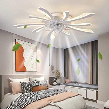 Imagem de Ventilador de teto de 50 W com luz LED regulável de 6 velocidades reversível com motor DC Lâmpadas de ventilador de teto com controle remoto e APP Bluetooth Ventilador moderno e silencioso c