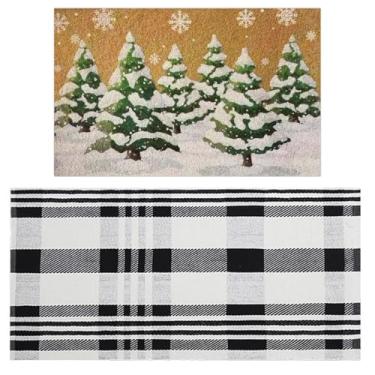 Imagem de Maasechs 2 capacho para árvore de Natal 61 x 128 cm, tapete de inverno ao ar livre e 45 x 71 cm, tapete de boas-vindas antiderrapante para entrada externa