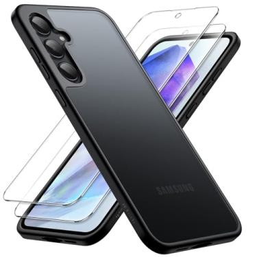 Imagem de JETech Capa Fosca 3 em 1 para Samsung Galaxy A55 5G, com Protetor de Tela de Vidro Temperado de 2 Pacotes, Case Capinha de Telefone, Fosca e à Prova de Choque com Proteção para Câmara (Preto)