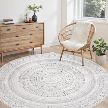 Imagem de Tapete redondo de 1,8 m para sala de estar – 15 x 15 cm macio lavável à máquina boho marroquino tapetes para quarto embaixo da mesa de jantar – Tapete antiderrapante neutro Morden para escritório em