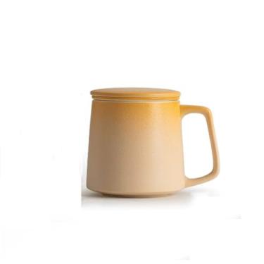 Imagem de hezhuhe2258 Caneca de café gradiente conjunto de 1 caneca de café, filtro de separação de água de chá de cerâmica com tampa, capacidade de 335 g para armazenamento de homens e mulheres no escritório
