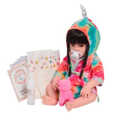 Imagem de Boneca Reborn Morena Realista 100% Silicone Unicórnio Itens - Cegonha 