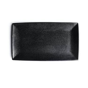 Imagem de Prato de serviço prato de jantar retangular de cerâmica 34,8 cm prato grande de peixe preto pratos de jantar de porcelana para casa pratos seguros para micro-ondas/lava-louças (tamanho: C)
