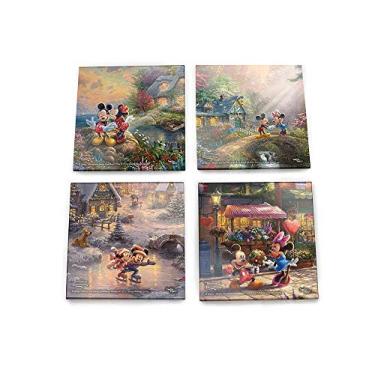 Imagem de Disney – Mickey e Minnie Mouse – Conjunto de porta-copos de vidro – Coração – para colecionar presentes – vem com suporte de madeira moderno e elegante, Sweetheart Collection, 4" x 4"