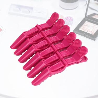 Imagem de Pacote com 6 grampos de cabelo de jacaré antiderrapantes para salão de beleza - Clipes de corte de cabelo de plástico preto durável com dentes largos para uso profissional, vermelho