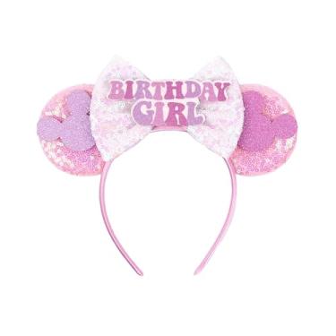 Imagem de Bandanas de aniversário de orelhas de rato para meninas – Decoração de laço de lantejoulas com glitter, faixa de cabelo de orelhas de rato, presente exclusivo para mulheres, adultos, festa de princesa