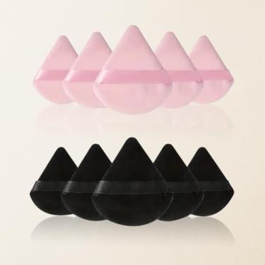 Imagem de Esponja de maquiagem de 10 peças, triângulo macio com rosto em pó para corretivo de base e pó, fácil de maquiagem macia, de longa duração e amigável para iniciantes (preto + rosa)