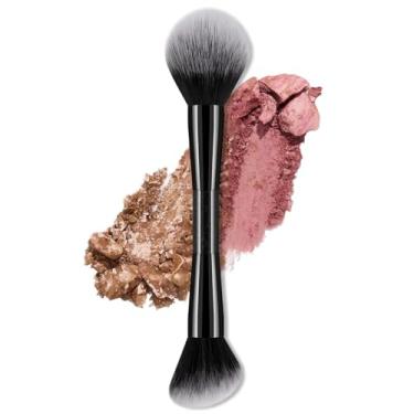 Imagem de Pincel para blush + bronzeador de ponta dupla - Pincel de maquiagem para o rosto com contorno de bronzeador blush