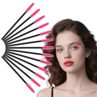 Imagem de 50 peças de bastão de rímel de silicone, pincéis descartáveis de sobrancelha, pincel de cílios macios para extensão de cílios e maquiagem (cabo preto, rosa vermelho)