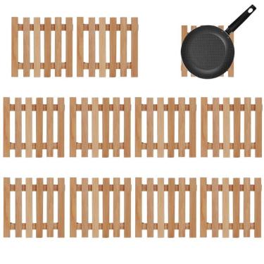 Imagem de Descanso De Panela Quadrado Madeira Ripado 14,5Cm Kit 10 Un