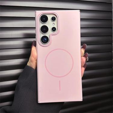 Imagem de HJZSZX Capa protetora para Samsung S24 FE, capa protetora rígida de PC fosca de luxo à prova de choque, capa magnética para carregamento sem fio (para Sam S24 FE/rosa BX FG)