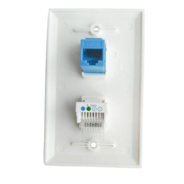 Imagem de Placa de parede para tomada de telefone Ethernet CAT6 - Tooless CAT3/RJ11 CAT 6 RJ45 Keystone Jack Placa de cobertura para linha telefônica e cabo de rede - branca