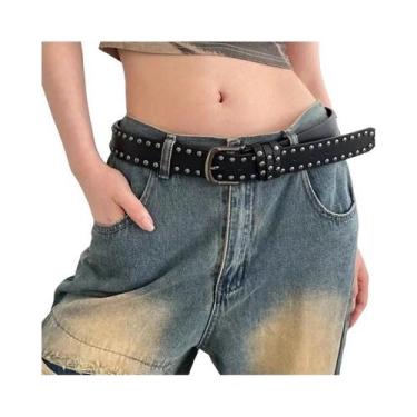 Imagem de Cinto Feminino Preto De Moda Com Detalhes De Rebites Para Jeans Estilo