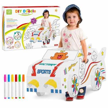 Imagem de Carrinho Infantil De Papelão Para Pintar Colorir Montar DIY - Bruartt