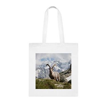 Imagem de Capra Ibex, sacola Capra Ibex, bolsa de ombro Capra Ibex, bolsas reutilizáveis Capra Ibex, ideia de presente de cesta de Natal de aniversário, presente para ela, presente para ele, bolsa feminina, Branco