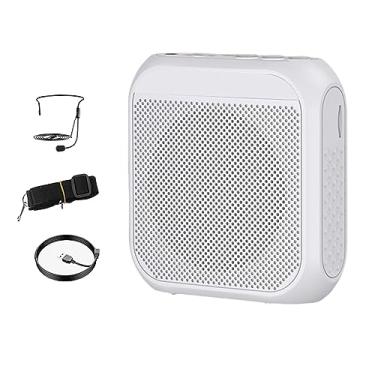 Imagem de Amplificador de voz portátil Amplificador de voz pessoal com microfone, fone de ouvido e alto-falante megafone para guias turísticos, treinamento de, BRANCO
