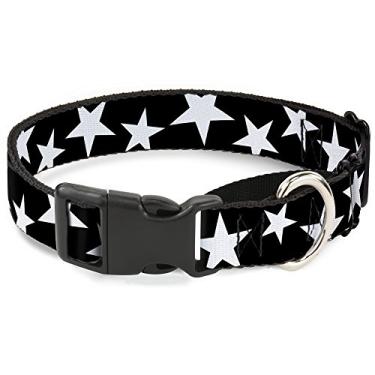 Imagem de Buckle-Down Coleira para cachorro com contorno de gamarra multiestrelas, preto/branco/preto/branco, 2,5 cm de largura, serve para pescoço-médio de 28-43 cm