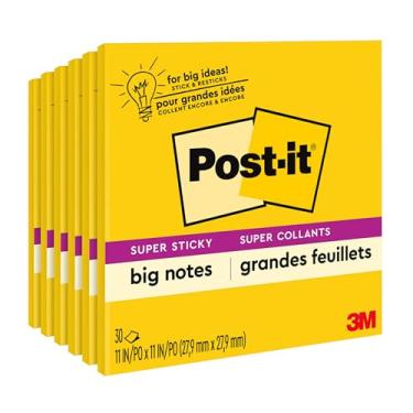 Imagem de Post-it Notas grandes super pegajosas, 28 x 28 cm, 1 bloco, 30 folhas/bloco (BN11) - Pacote com 6