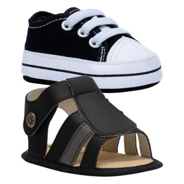 Imagem de Kit Tenis E Sandalia Bebe Sapatinhos Moda Recem Nascido K42 (Preto, BR, Bebê, Alfa, G)