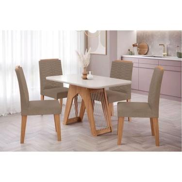 Imagem de Sala De Jantar Completa Carol Tampo Madeirado C- Vidro 130x80cm E 4 Cadeiras Clarice Savana-madeirado-suede Joli Capuccino - Cimol