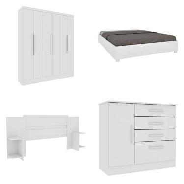 Imagem de Quarto Casal Completo Guarda-roupa 6 Portas Munique Cama Mônaco Com Cabeceira E Cômoda Chicago Espresso Móveis Neve