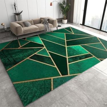 Imagem de Tapete Moderno Gradiente Azul Marinho, Pintura A Óleo Vintage Folha De Ouro Tapete Infantil Antiderrapante, Lavável à Máquina Tapete Respirável Para, Navy Geometric, 60 x 90cm